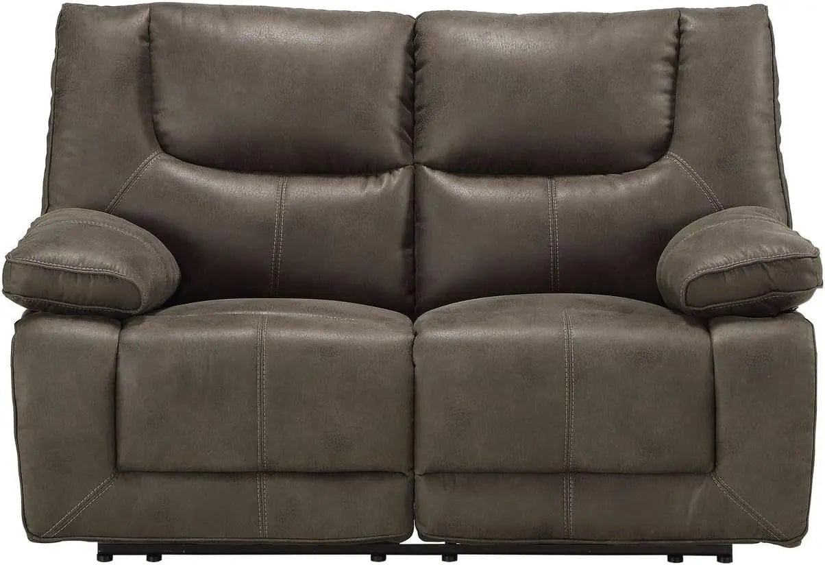 Gray Leather Reclining Loveseat with USB Charging rana Peach Maple