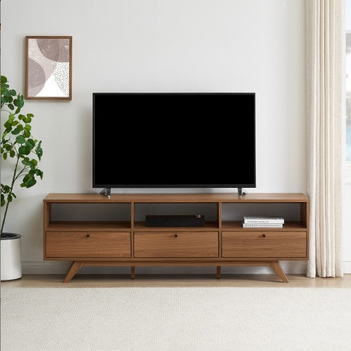Modern Scandi 3-Door Low Profile TV Stand For TVs Up To 80 Inches Mocha