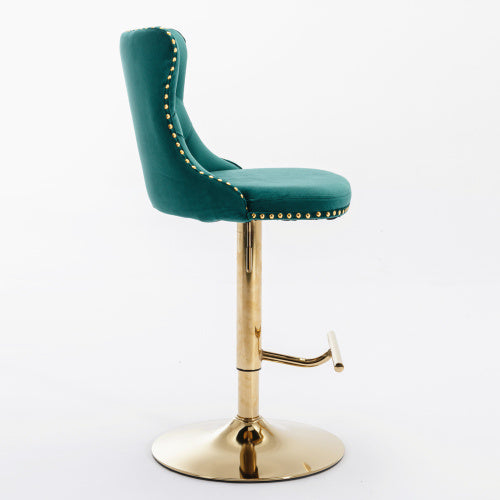 Golden Swivel Velvet Barstools Adjusatble Seat Height From 25-33 Inch Green,Set Of 2