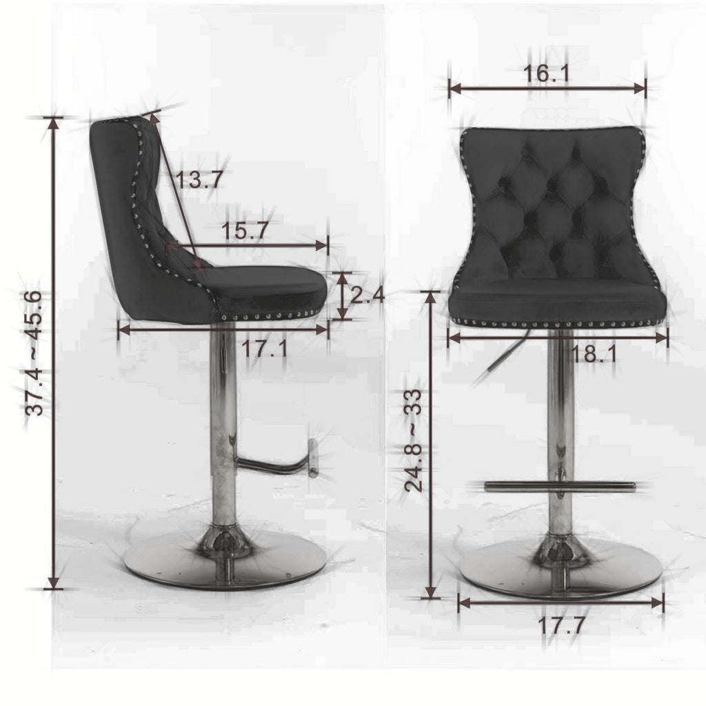 A&A Furniture,Golden Swivel Velvet Barstools Adjusatble Seat Height From 25-33 Inch