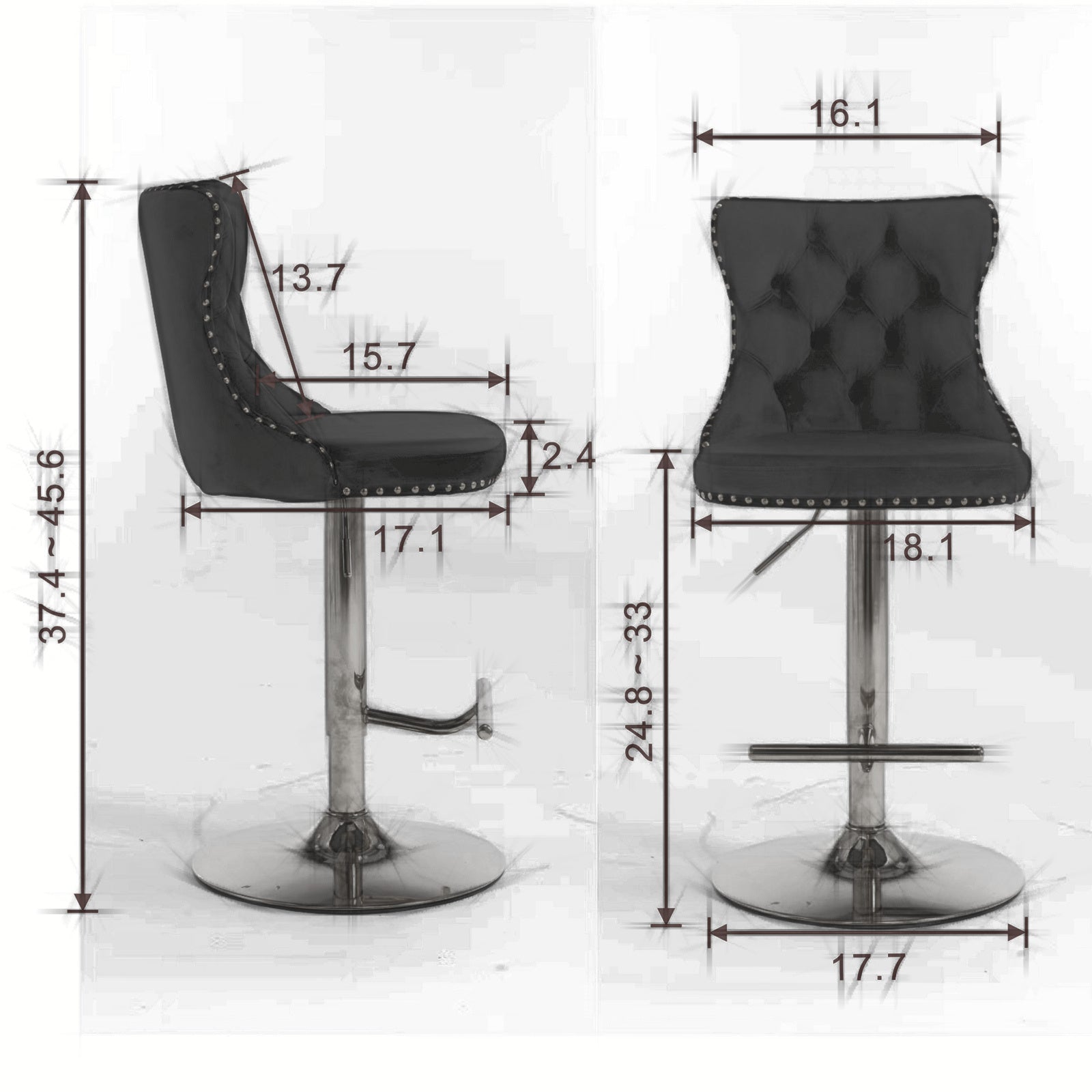 A&A Furniture,Golden Swivel Velvet Barstools Adjusatble Seat Height From 25-33 Inch