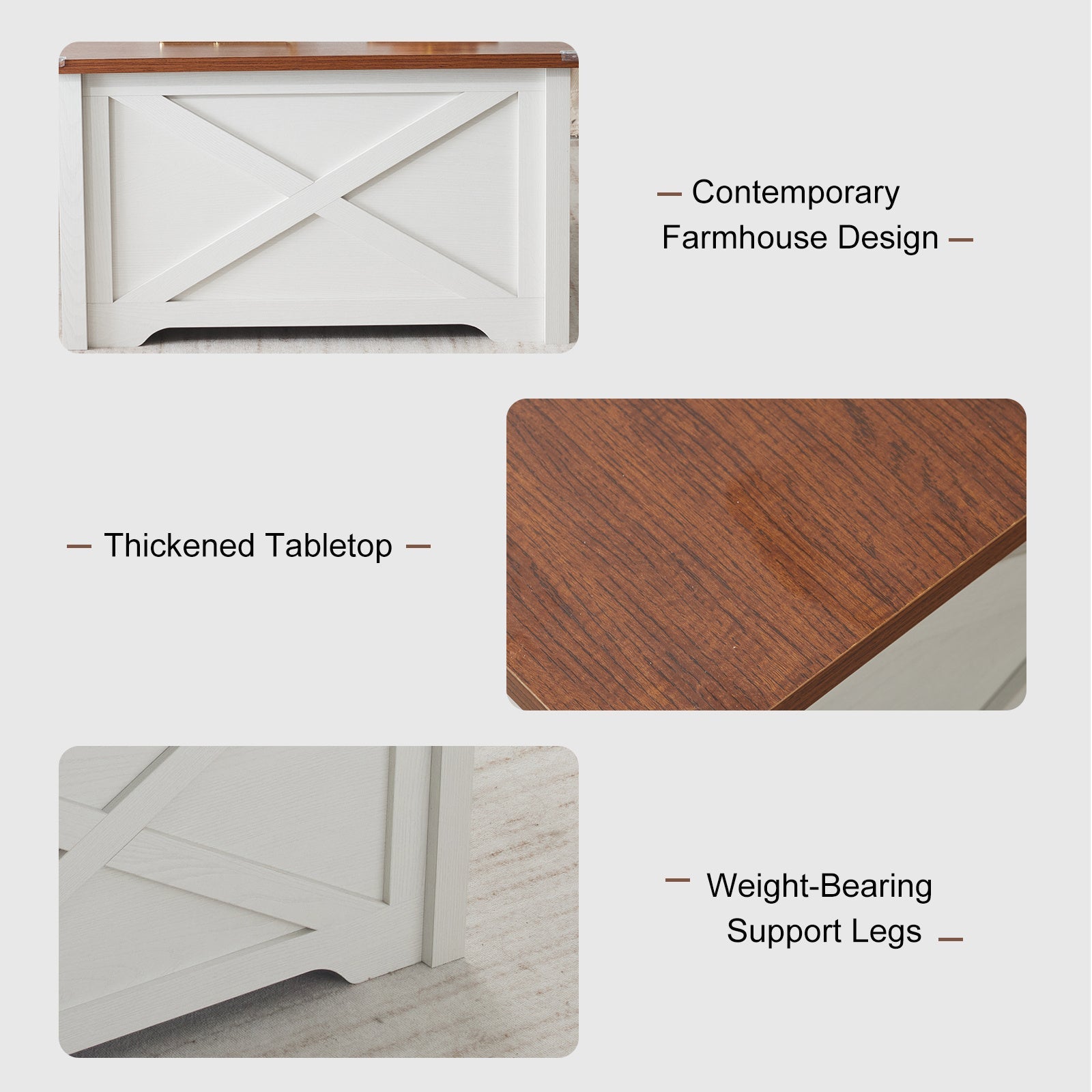 Large Hidden Storage Compartment, Double Flap Panel, Side X Shape, Coffee Table, Square, 31.5x31.5x18in CJDropshipping