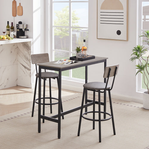 Bar Table Set With 2 Bar Stools PU Soft Seat With Backrest, Grey