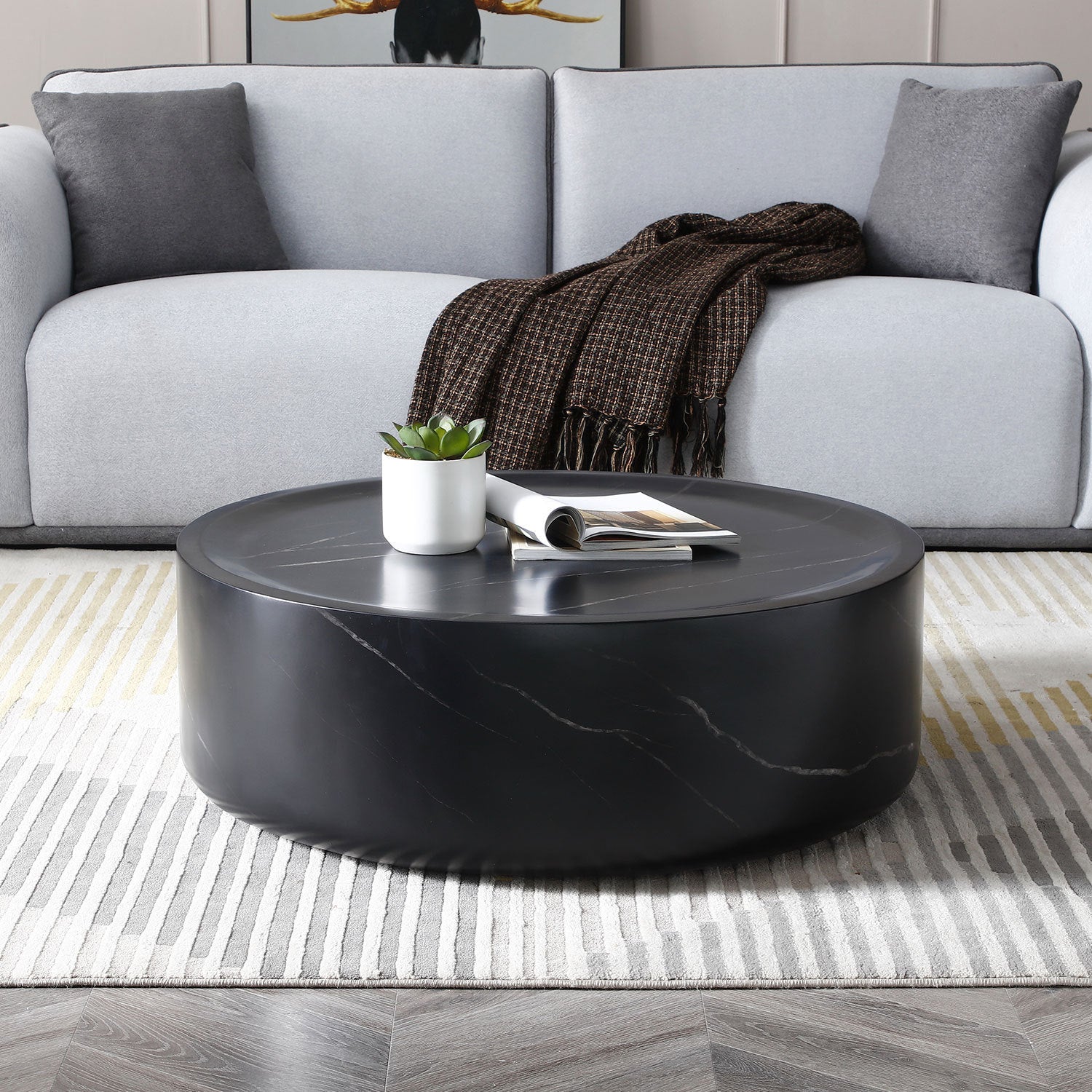 31.49'' Round coffee table,Sturdy Fiberglass table for Living Room, No