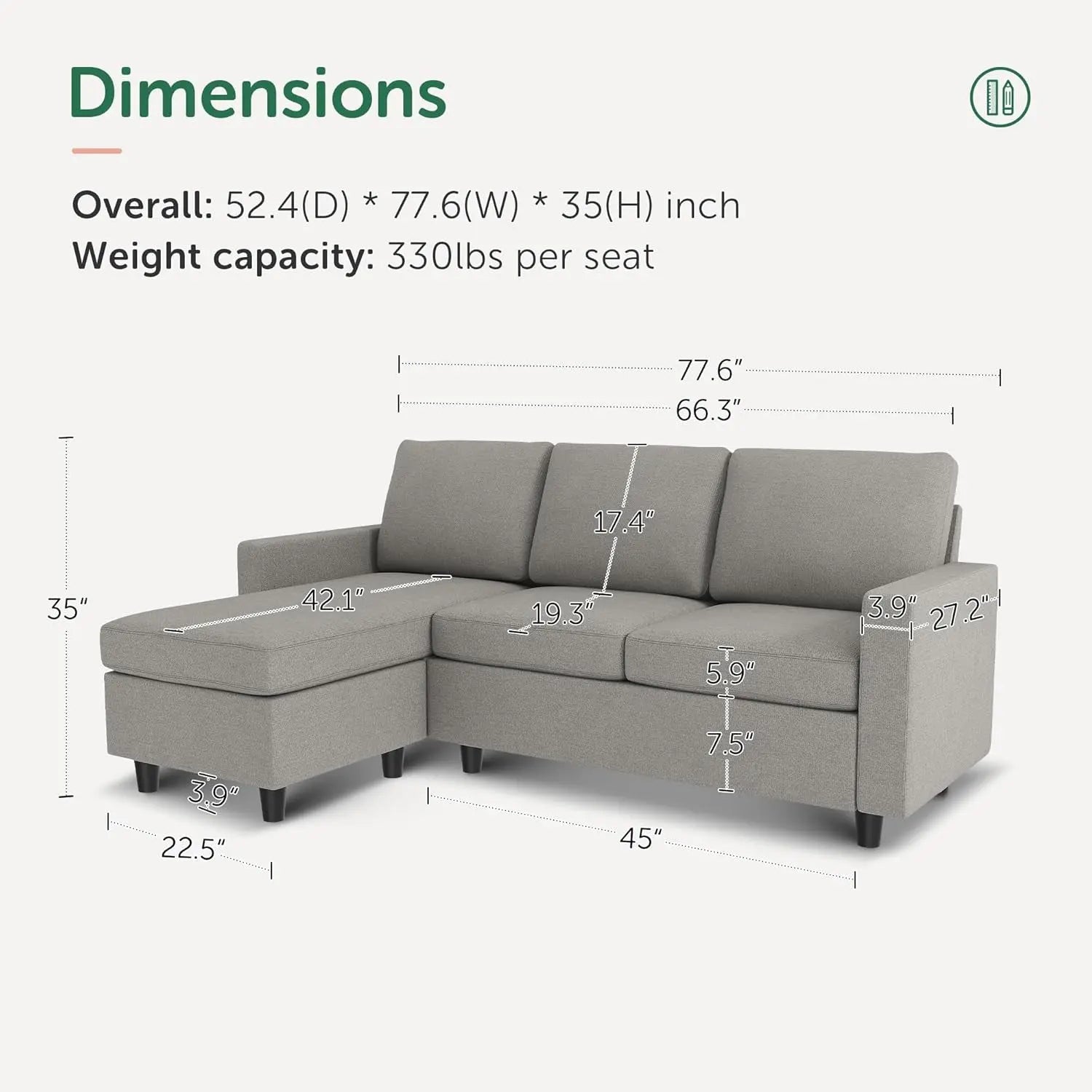 Light Grey Linen Convertible L-Shaped Sectional Sofa Peach Maple