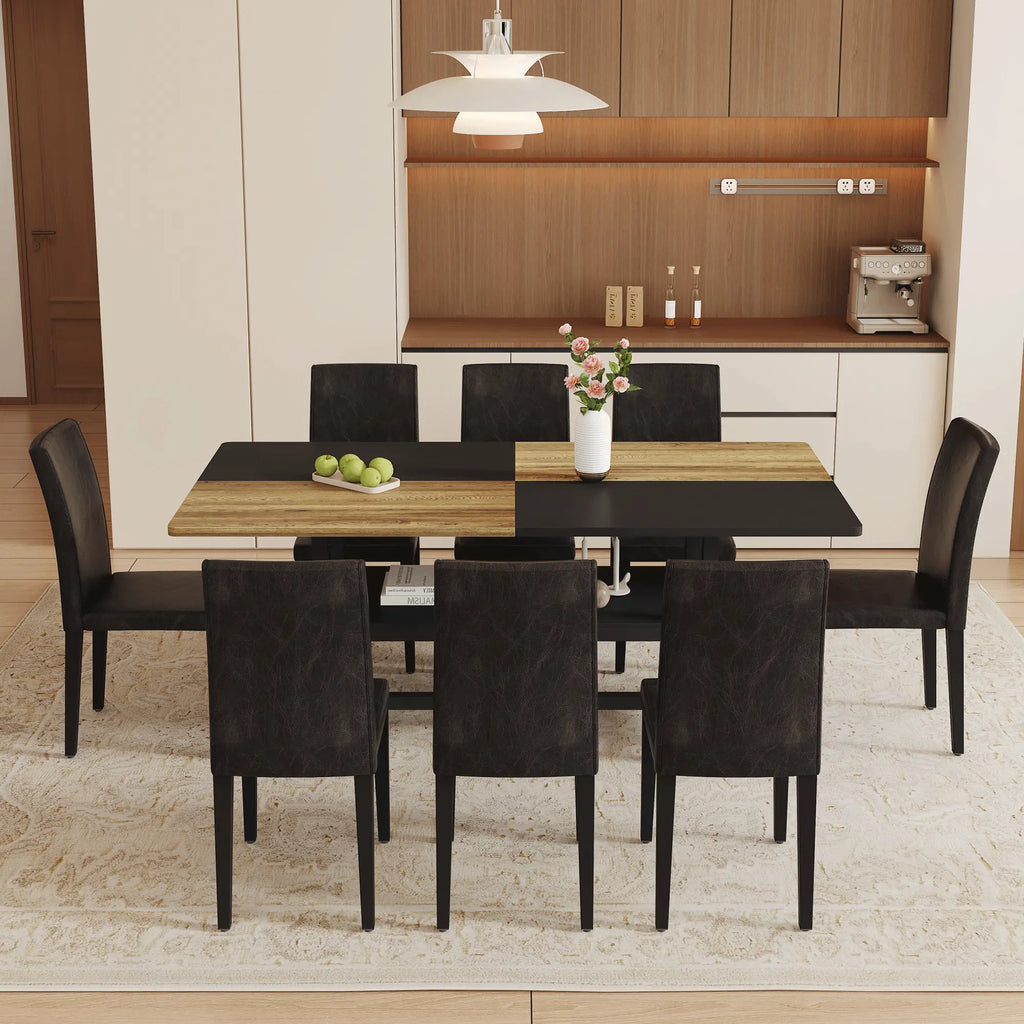 Table and chair set.71*35.4 inch Wooden And Black Spliced Dining Table Sangria Beech