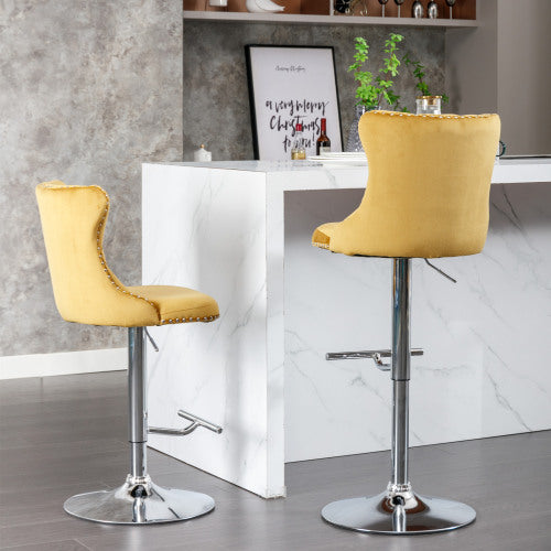 Swivel Velvet Barstools Adjusatble Seat Height From 25-33 Inch Gold,Set Of 2