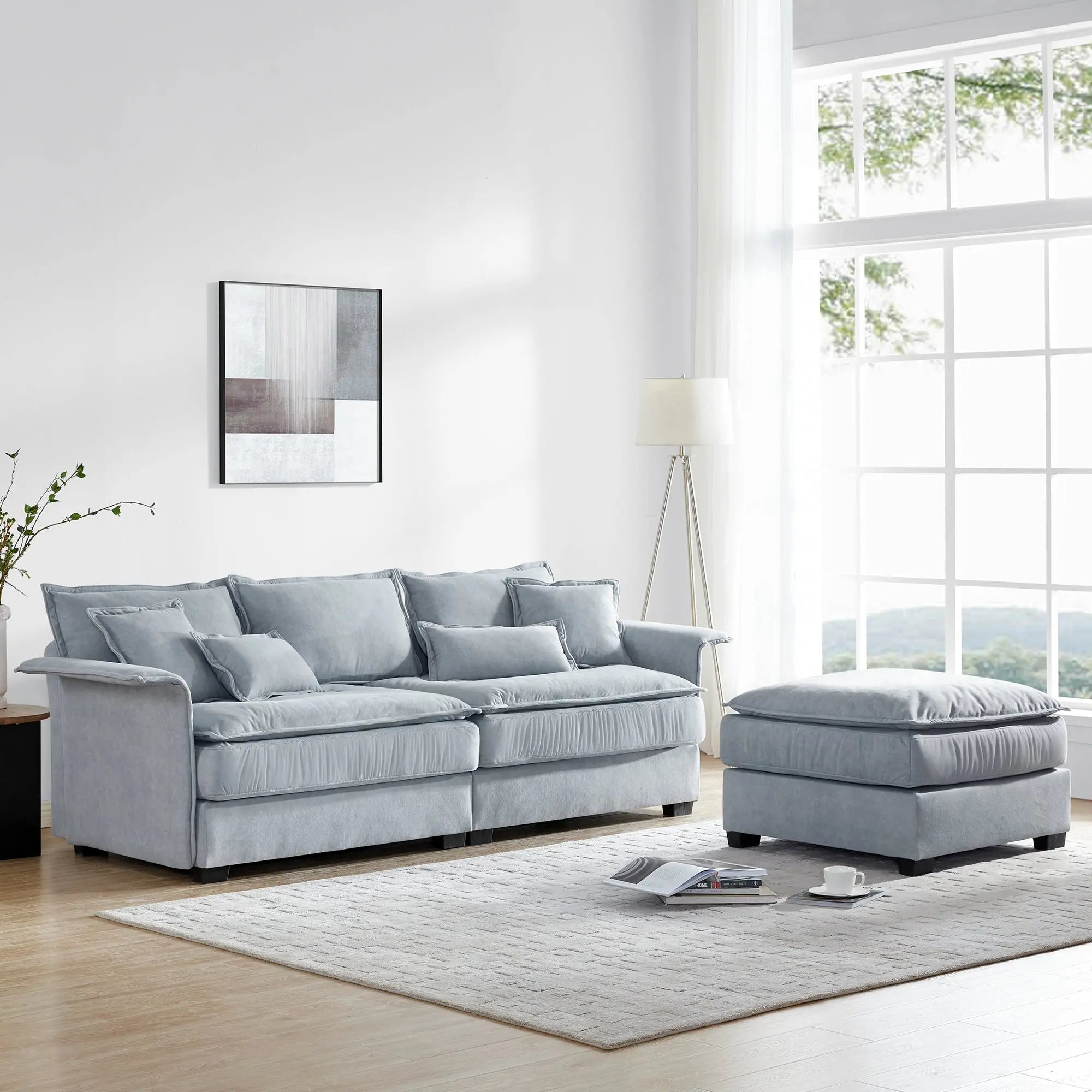 95*66"Oversized Luxury Sectional Sofa with Bentwood Armrests,4 seat Sangria Beech