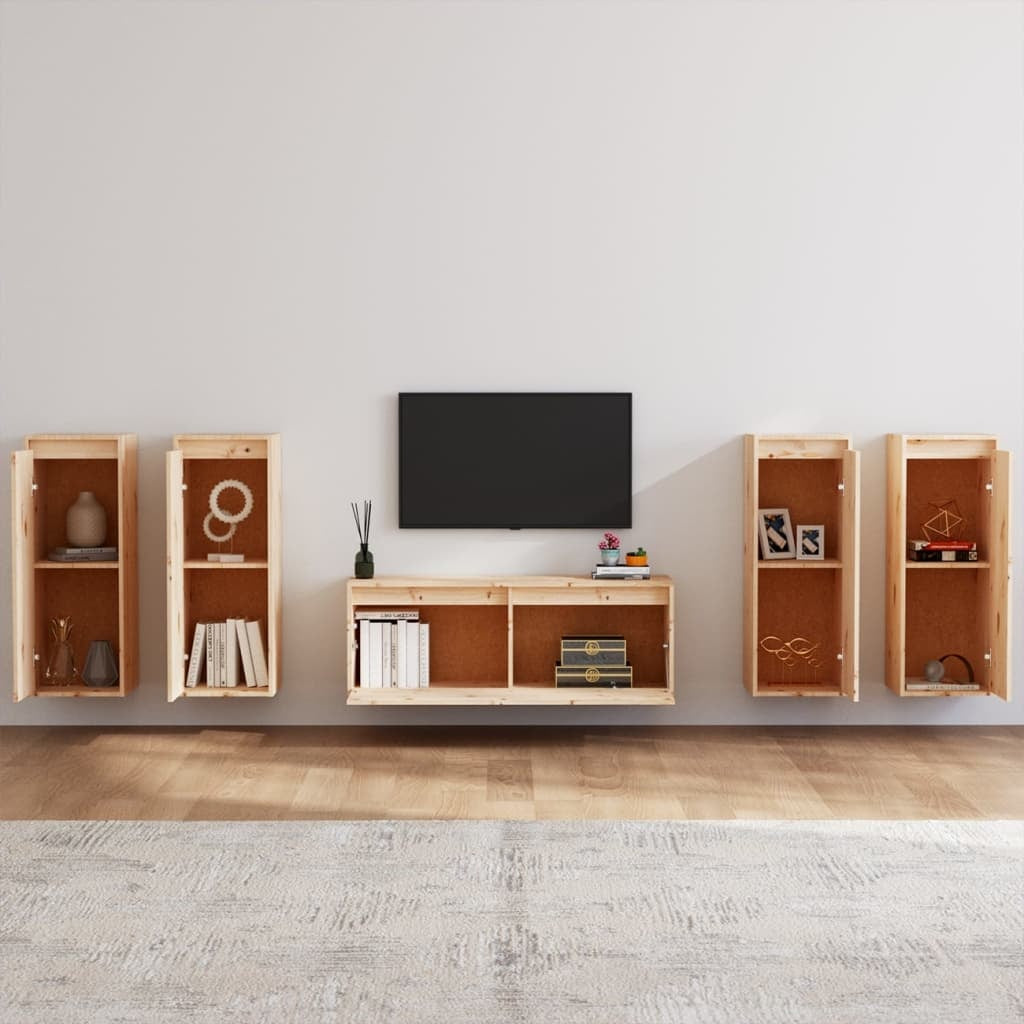 TV Cabinets 5 pcs Solid Pinewood