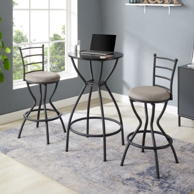 3 Bar Table And Chairs Set For Dining Room Industrial Counter Height Bar Chairs With Metal Back, Fabric Seat