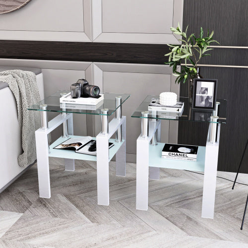 Set Of 2, Modern Tempered Glass Tea Table Coffee Table End Table,