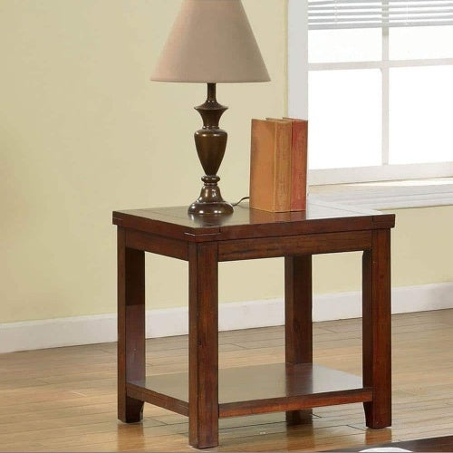 End Table Dark Cherry Open Shelf Natural Wood Grain Design 1pc Table
