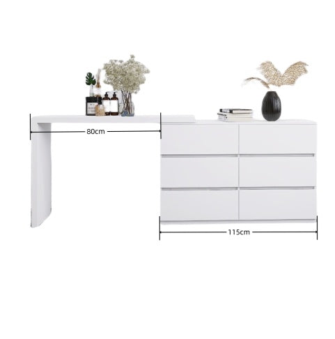 Extended Desktop 6 Drawers Chest Of Drawer Without Handle White Color Vanity