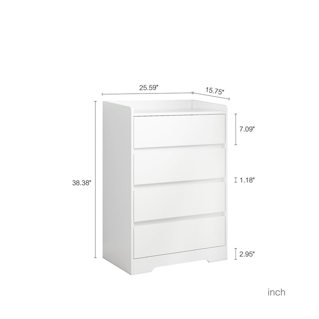 4 Drawer Dresser, Chest Of Drawers Without Handle, White Dresser For Bedroom Waterproof, Modern Wooden Cabinet With Sturdy Frame For Living Room, Entryway, Bedroom, Hallway, Office