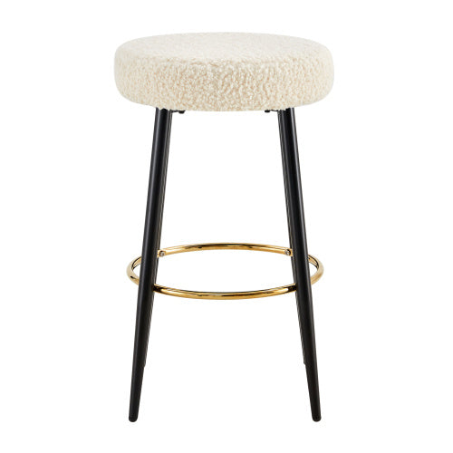 Counter Height Bar Stools Set Of 2, PU Kitchen Stools Upholstered Dining Chair Stools 24 Inches Height With Golden Footrest For Kitchen Island Coffee Shop Bar Home Balcony Berber Fleece