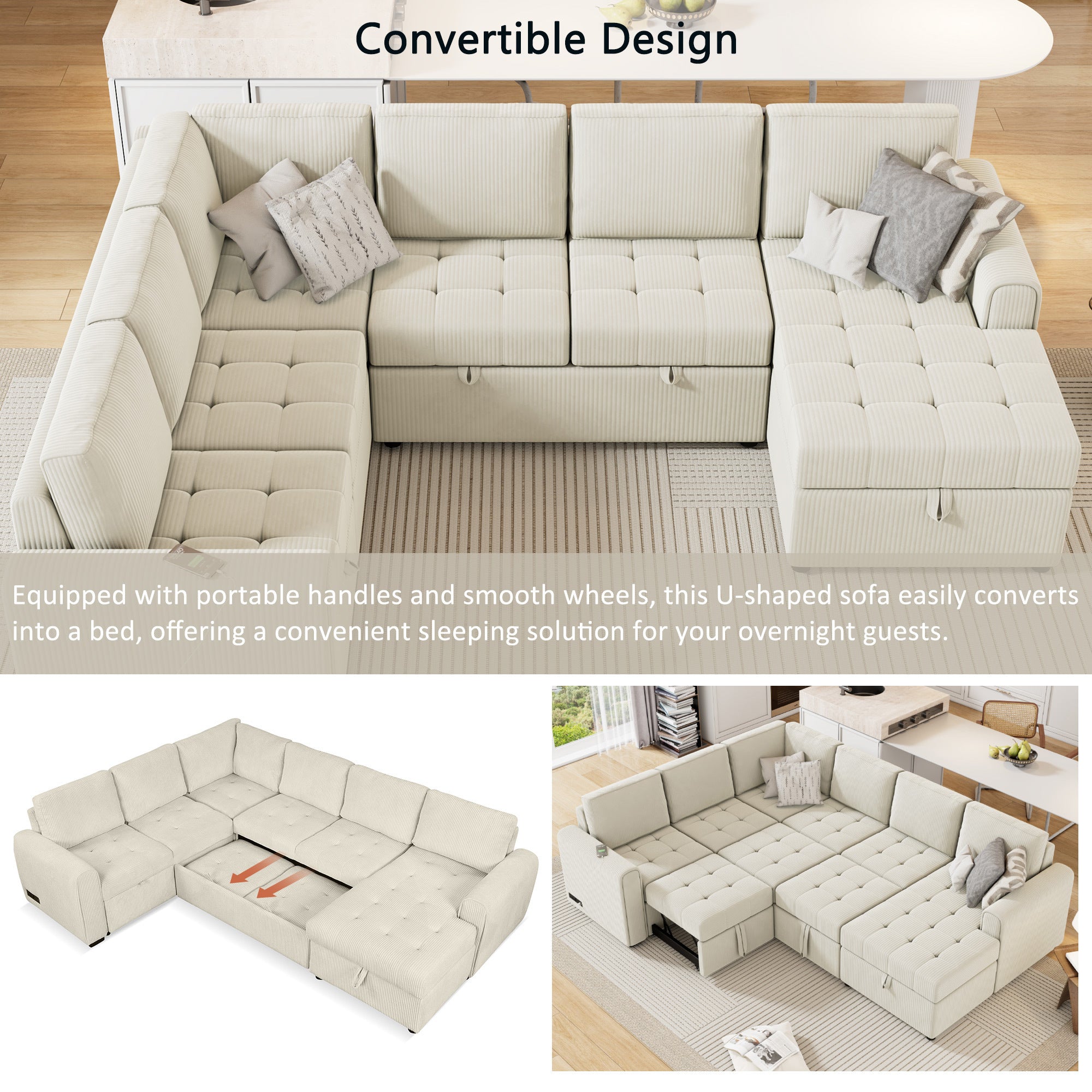 107.5" U-shaped Sofa Sectional Sofa Pull-out Sofa bed with a Storage