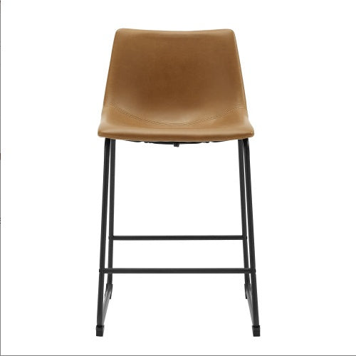 Industrial Faux Leather Counter Stools, Set Of 2 - Whiskey Brown