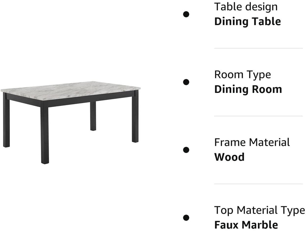 6-Person Dining Table with Faux Marble Top, Black Base