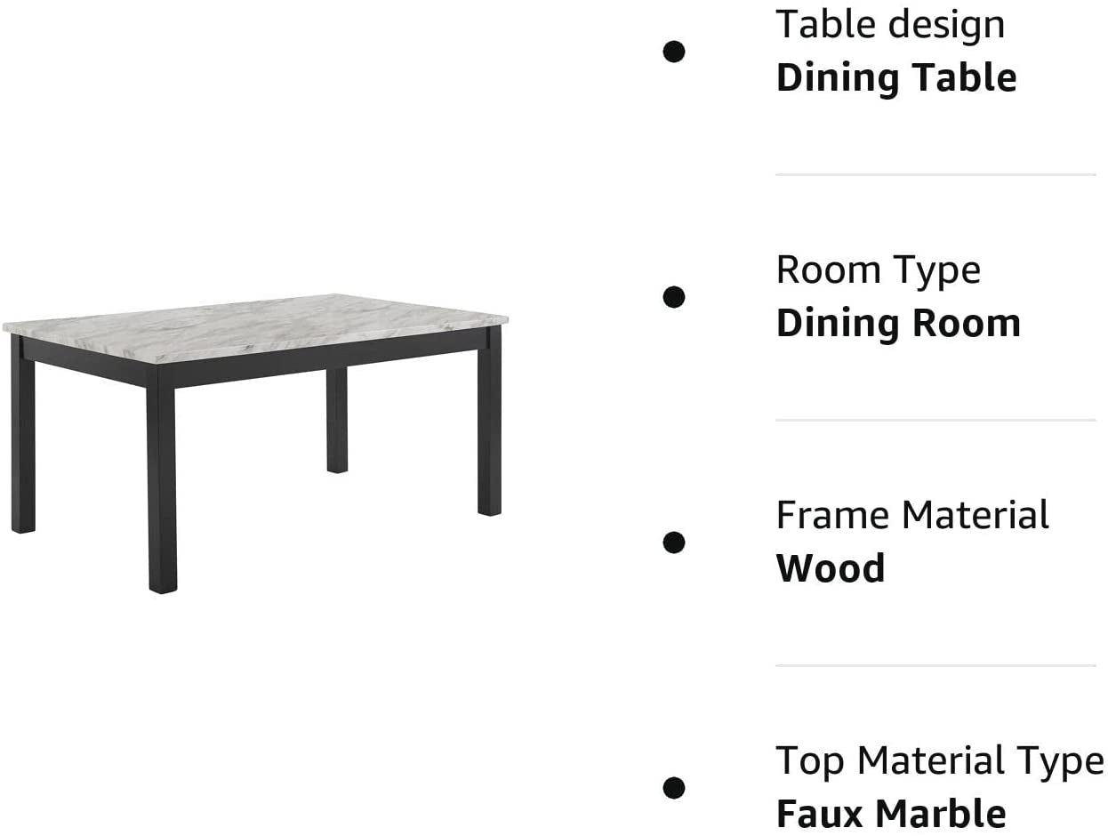 6-Person Dining Table with Faux Marble Top, Black Base