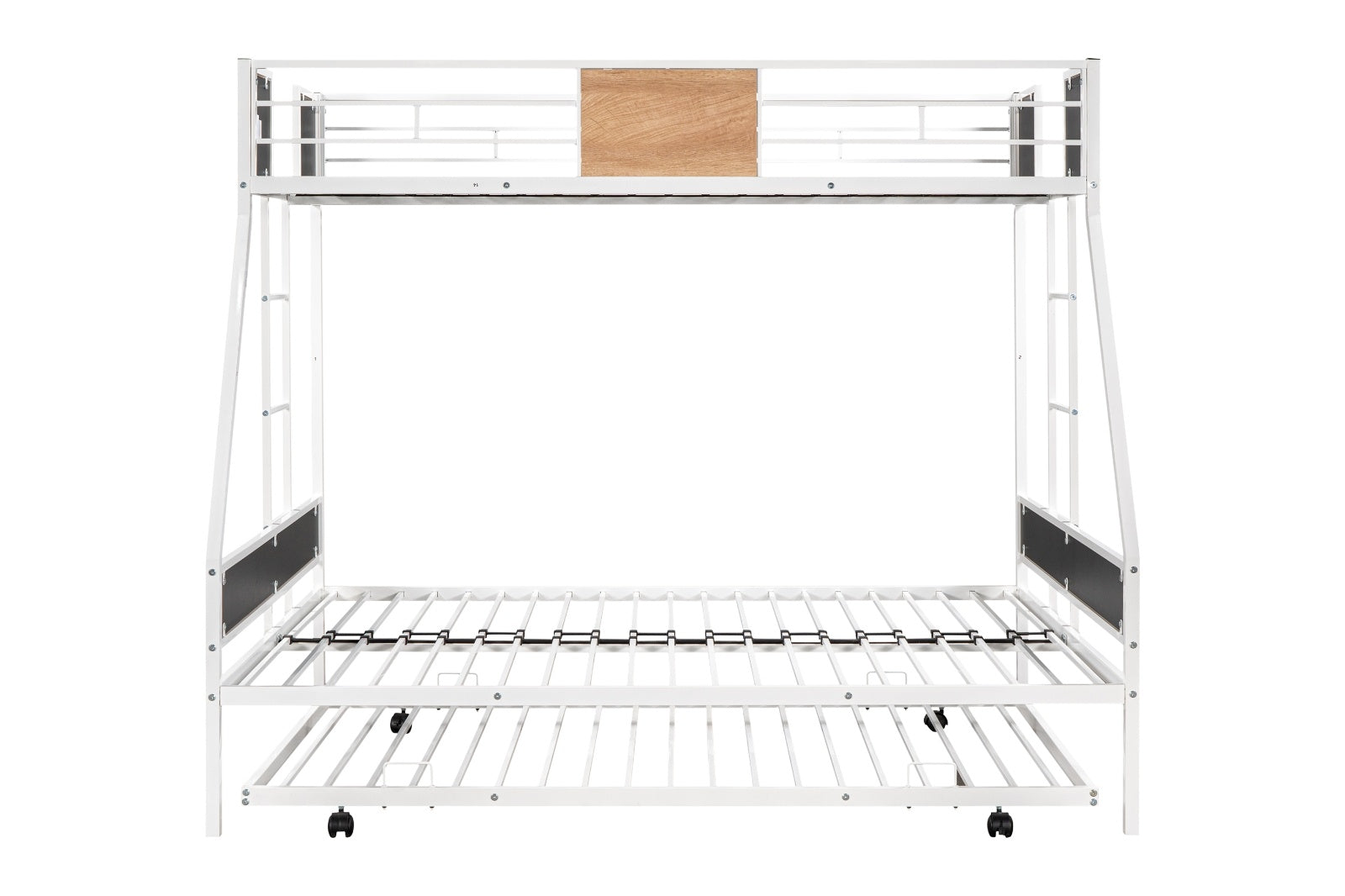 Metal Twin Over Full Bunk Bed With Trundle, Heavy-Duty, Noise Reduced, Guardrail