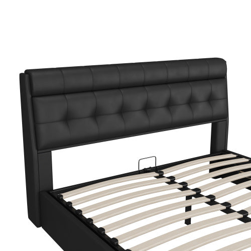 Fashion Upholstered Bed,135x190 4ft6, Double Bed,Hydraulic Bed,Concealed Headboard Storage,Bed Box Storage,PU,With Slats And Headboard,Without Mattress,Cream White