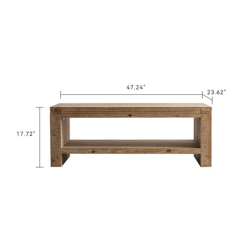 Rectangle Coffee Table With Solid Wood For Living Room, Large 2-Tier Rustic Coffee Table With Storage Shelf, Office And Apartment, Easy Assembly CJDropshipping
