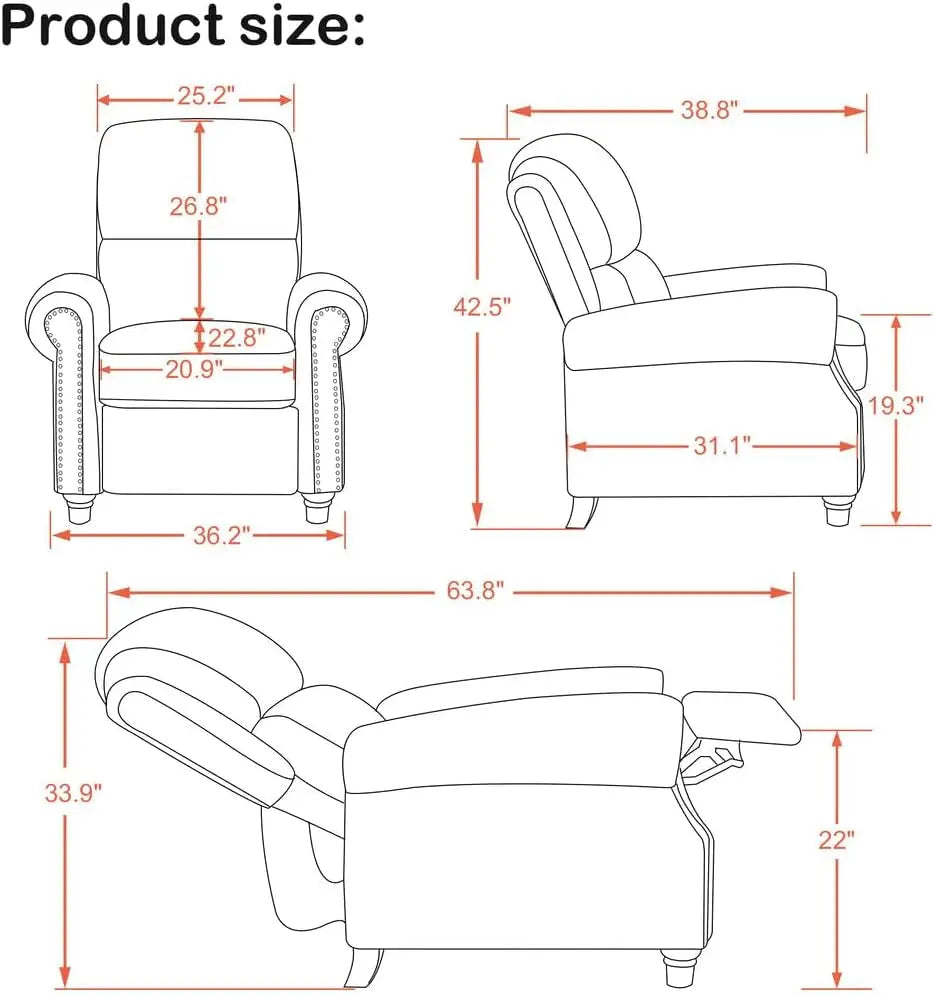 Pushback Recliner Chair, Chenille Upholstered Accent Chairs, Peach Maple
