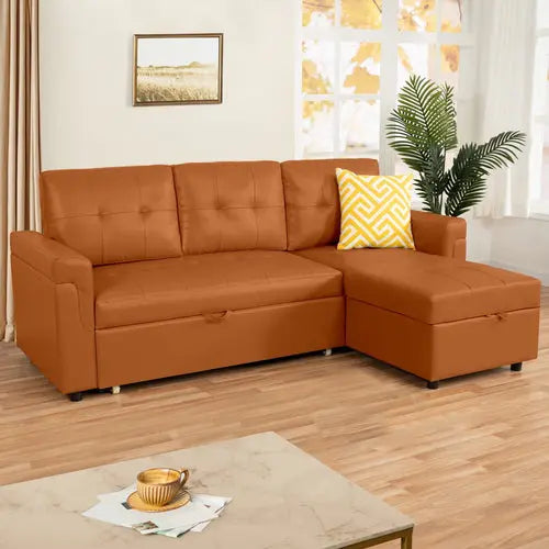 Reversible Sleeper Sectional with Chaise and Storage Peach Maple