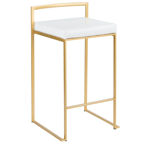 Fuji Contemporary-Glam Counter Stool In Gold With White Faux Leather By LumiSource Set Of 2