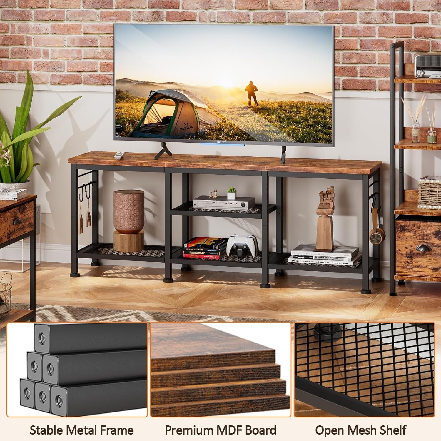 TV Stand for Tvs up to 55 Inch, Entertainment Center with Open Storage Peach Maple