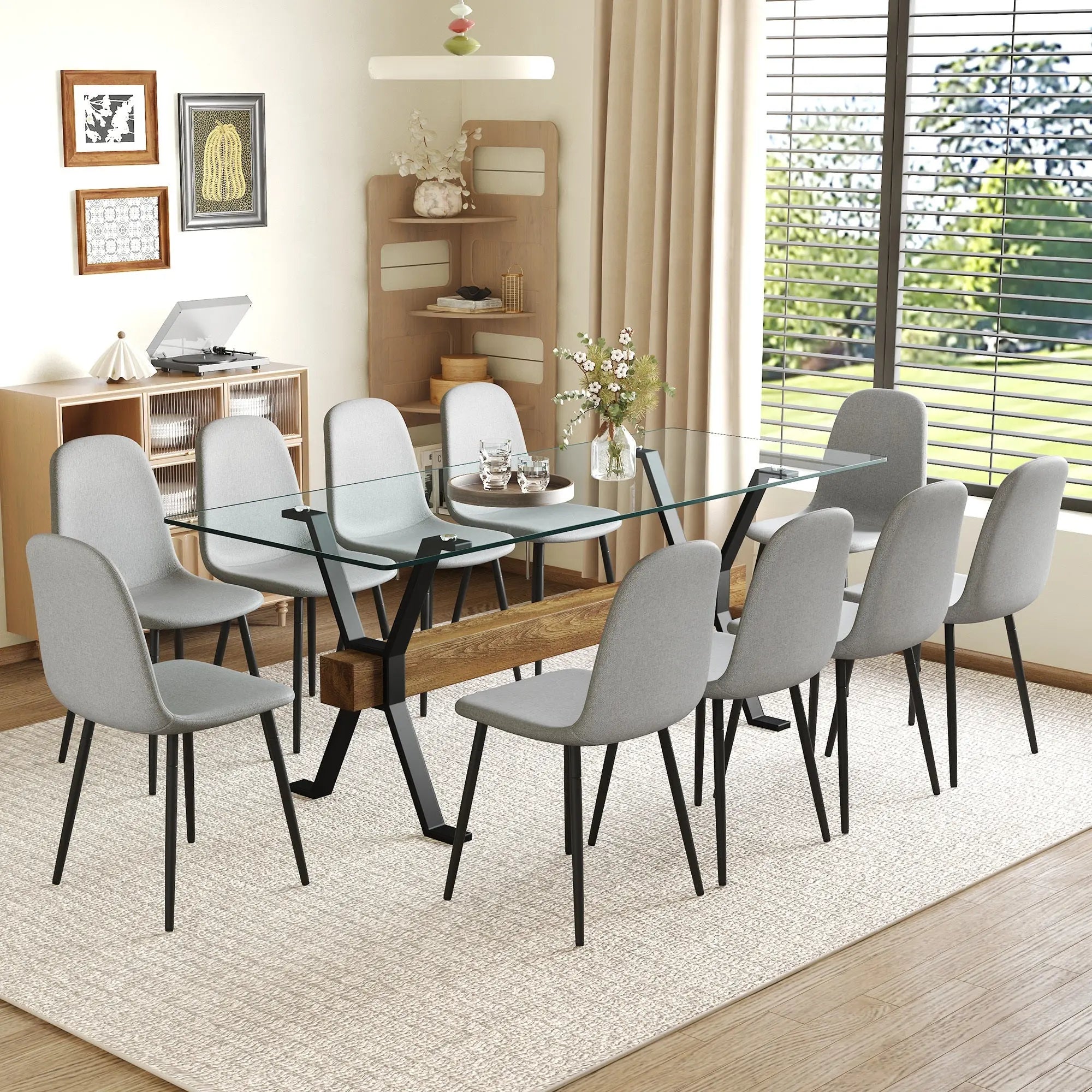 Table and chair set.79'x31.5' with X-shaped Black Metal Table Sangria Beech