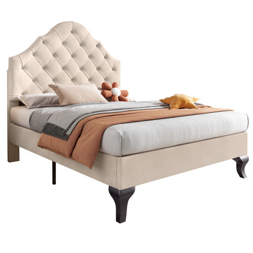 Upholstered Bed 90x190 With Slatted Frame And Headboard, Upholstered Bed With Height-adjustable Headboard, Youth Bed, Single Bed, Wooden Slat Support, Easy Assembly, Velvet, Beige