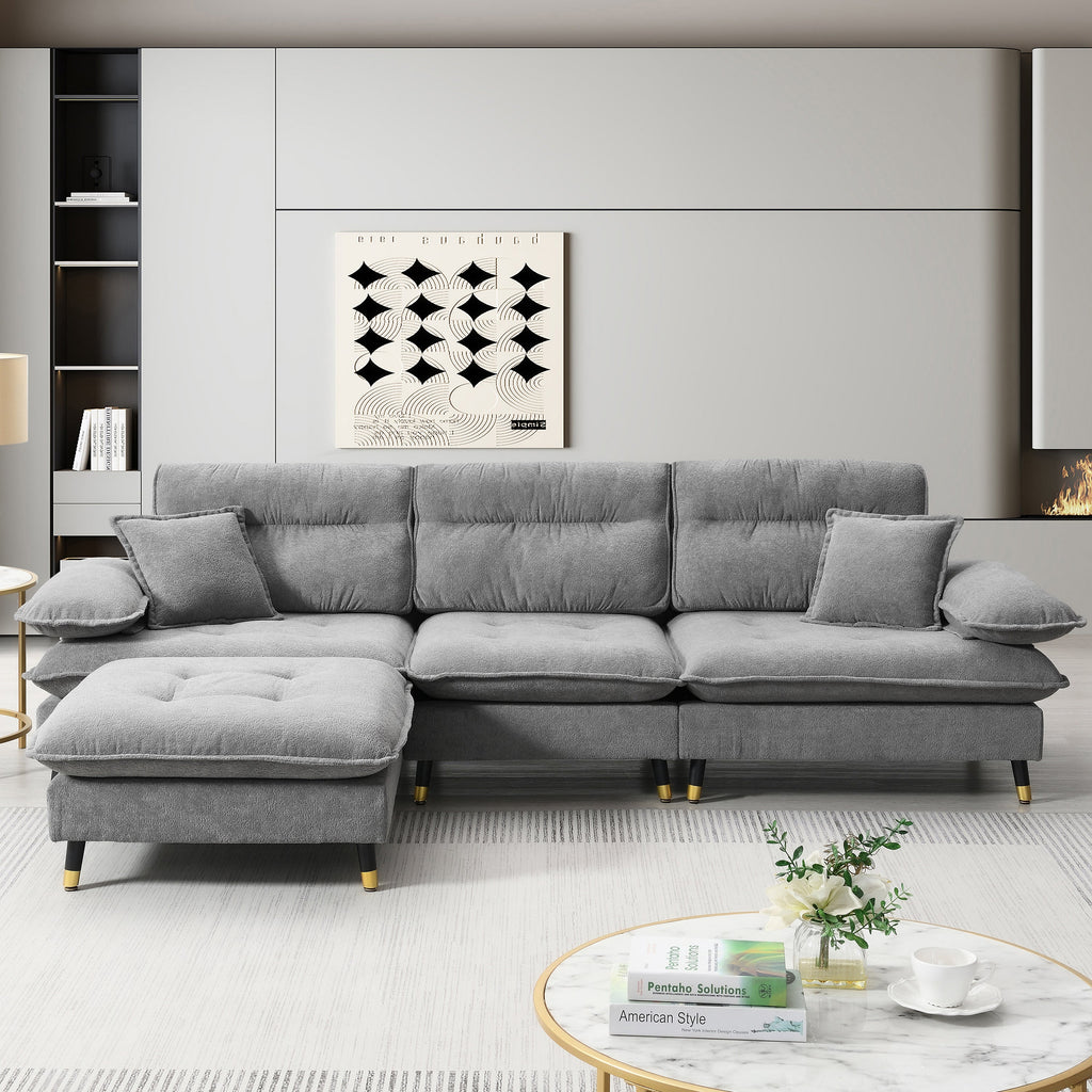 106*66.5" L shaped Convertible Sectional Sofa,4 Seat Tufted Couch Set