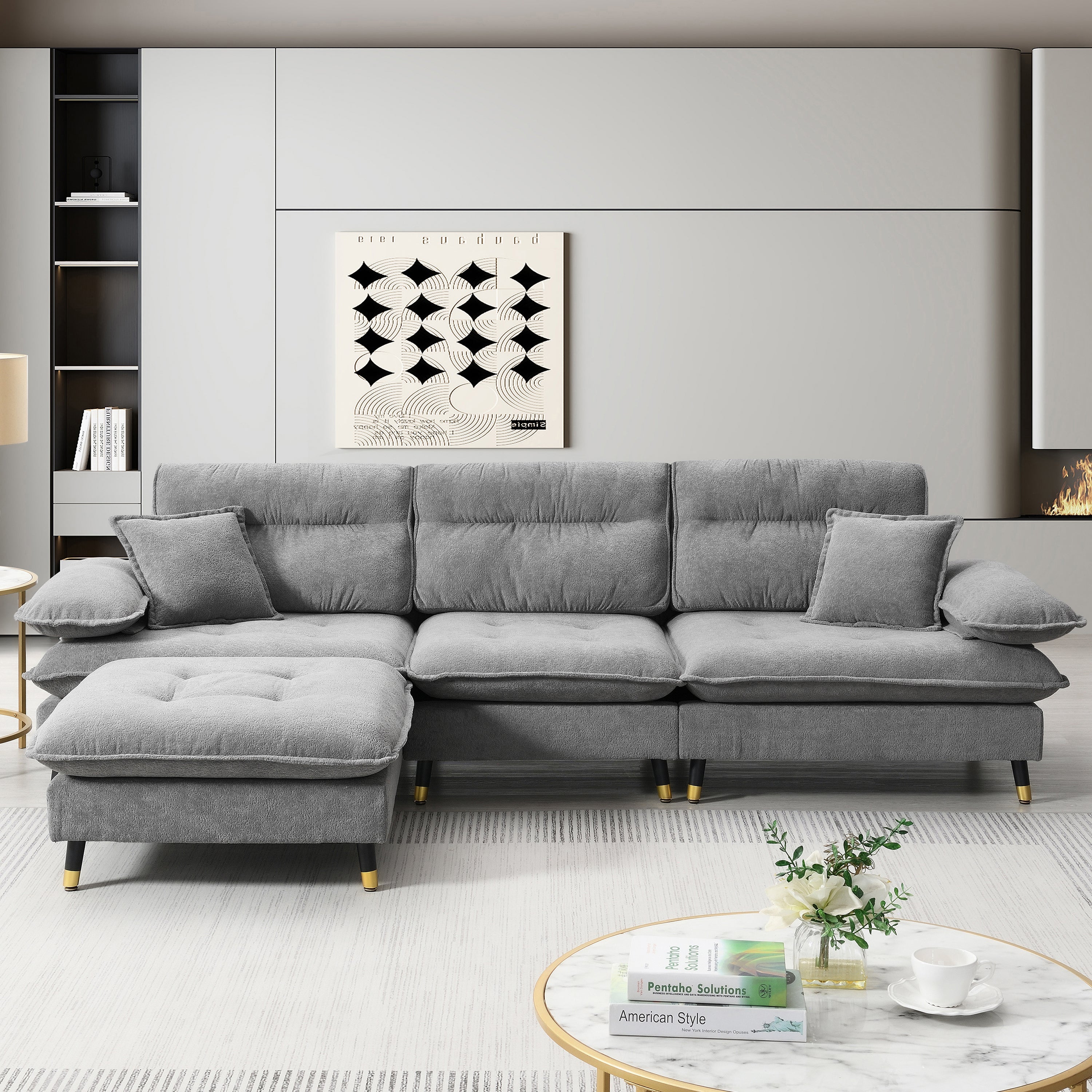 106*66.5" L shaped Convertible Sectional Sofa,4 Seat Tufted Couch Set