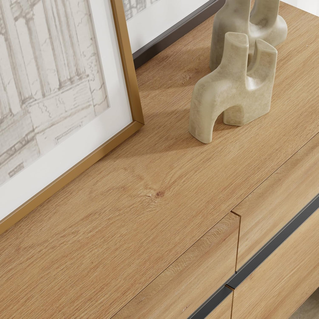 Modern TV Stand with Storage Cabinets for 110 Inch TV, Wood TV Peach Maple