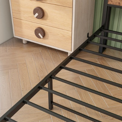 Twin Size Bed Frame With Storage Headboard, Metal Platform Bed With Charging Station, Bookcase Storage, No Box Spring Needed, Easy Assembly
