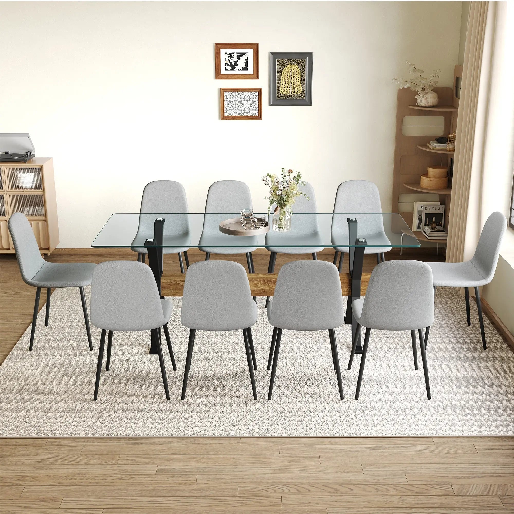 Table and chair set.79'x31.5' with X-shaped Black Metal Table Sangria Beech