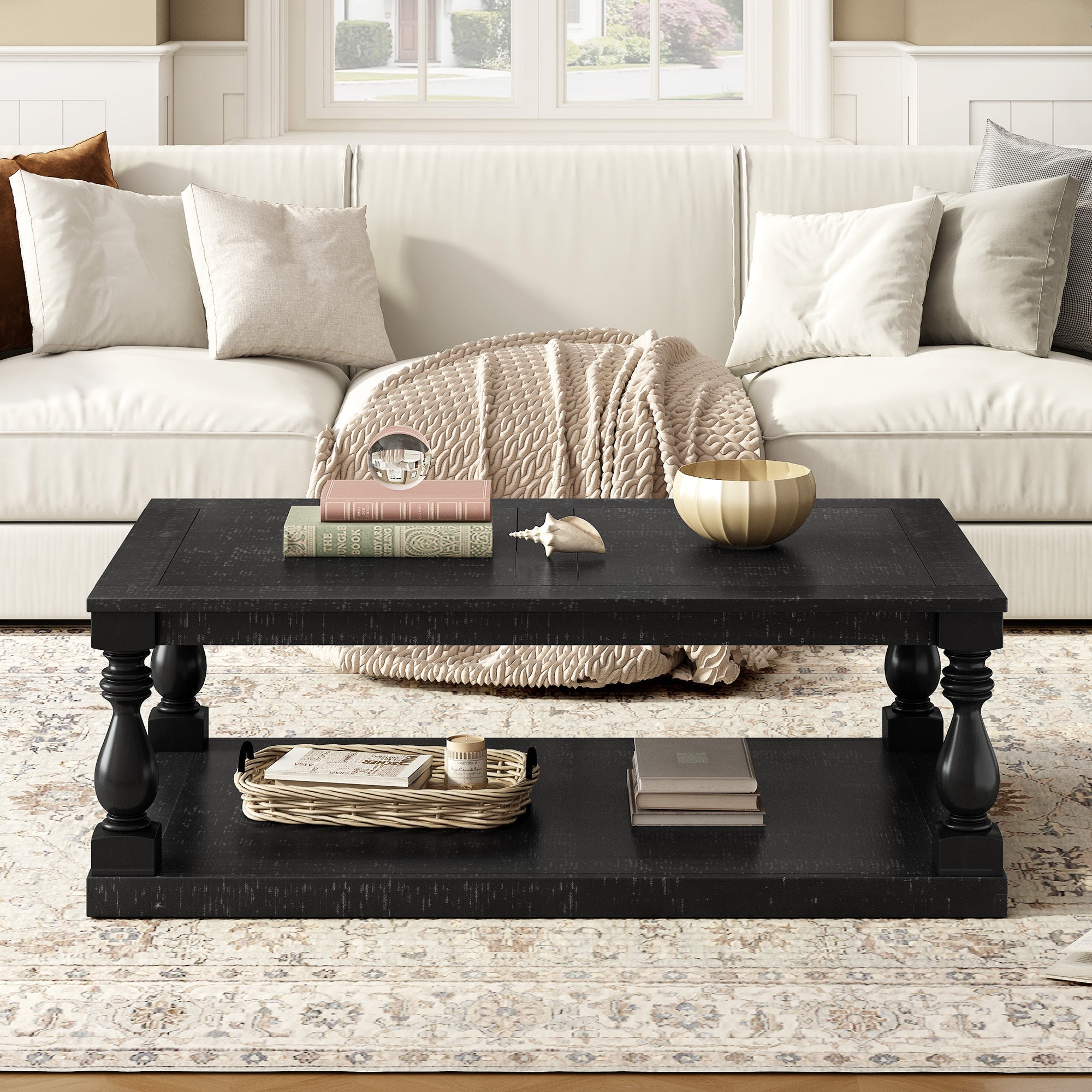Vintage Coffee Table Featuring Artistic Vase Column Legs and Luxurious