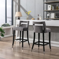 Suede Velvet Barstool With Nailheads Dining Room Chair2 Pcs Set - 30 Inch Seater Height