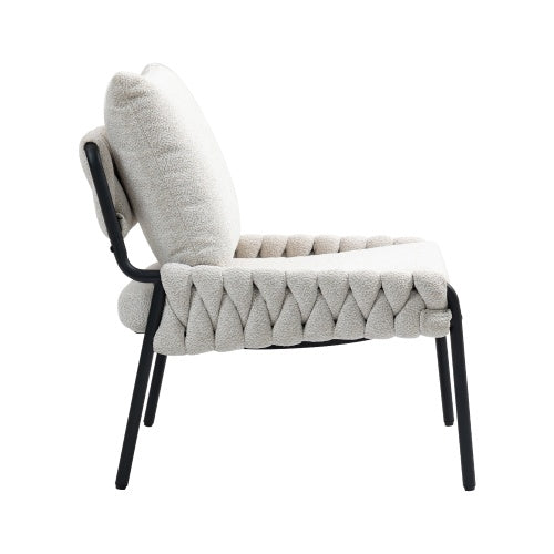 Modern Accent Lounge Chair With Braided Upholstery And Metal Frame, Comfortable Armchair For Living Room Or Bedroom, Soft Cushioned Seat And Backrest, Set Of 1
