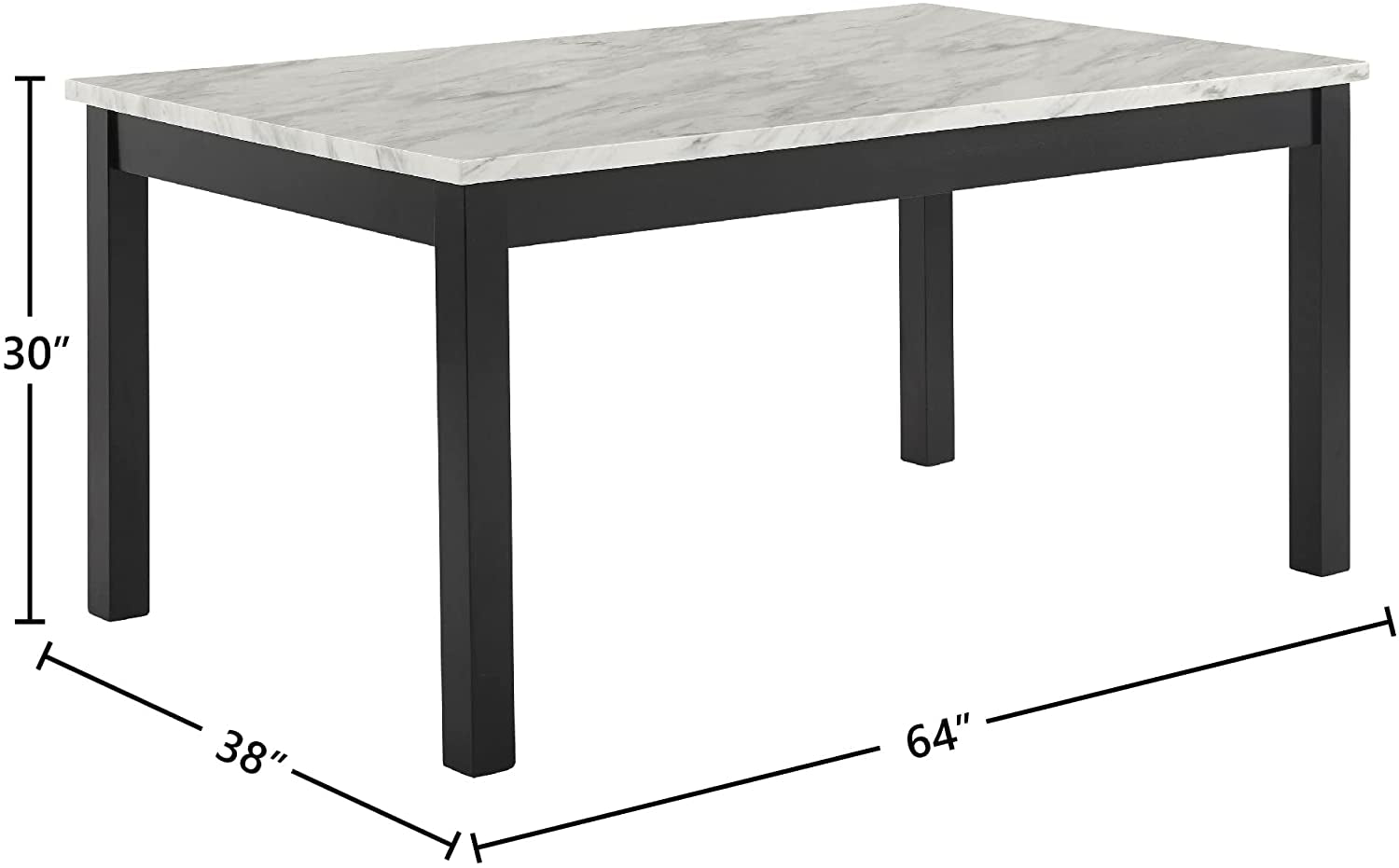 6-Person Dining Table with Faux Marble Top, Black Base
