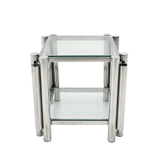 Modern Stainless Steel Coffee Table Set Set Of 3, Double-Layer Clear Tempered Glass Table Top, Coffee Table  Two End Side Table 3-Pieces Sets For Living Room Home Office CJDropshipping