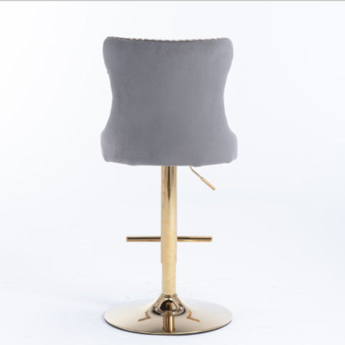 Golden Swivel Velvet Barstools Adjusatble Seat Height From 25-33 Inch Gray,Set Of 2