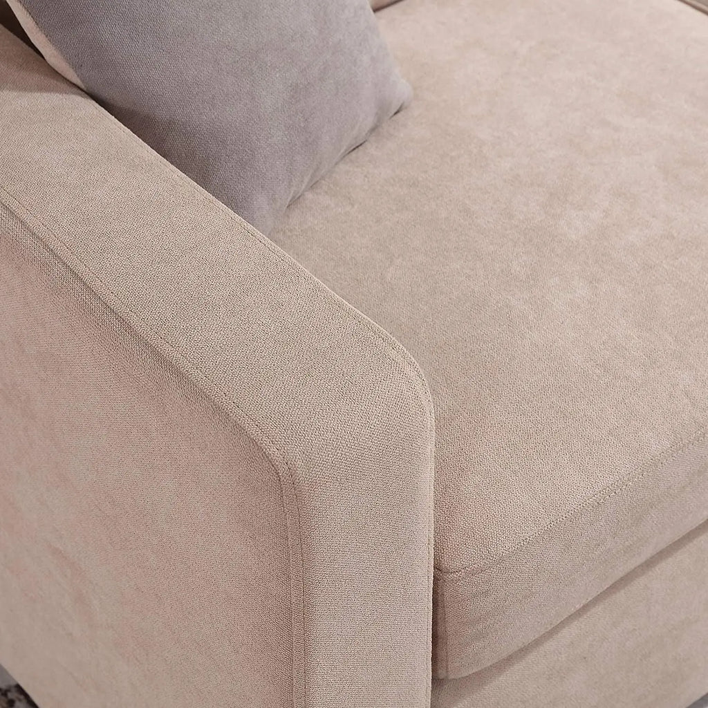 Dark Beige Linen L-Shaped Sectional, Reversible Couch Peach Maple