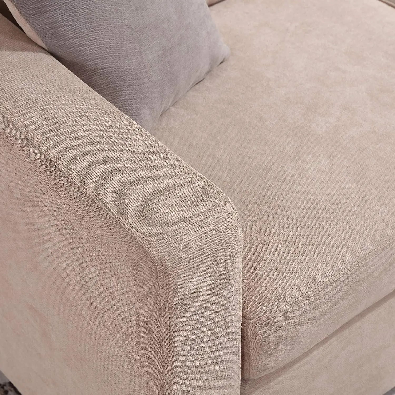 Dark Beige Linen L-Shaped Sectional, Reversible Couch Peach Maple