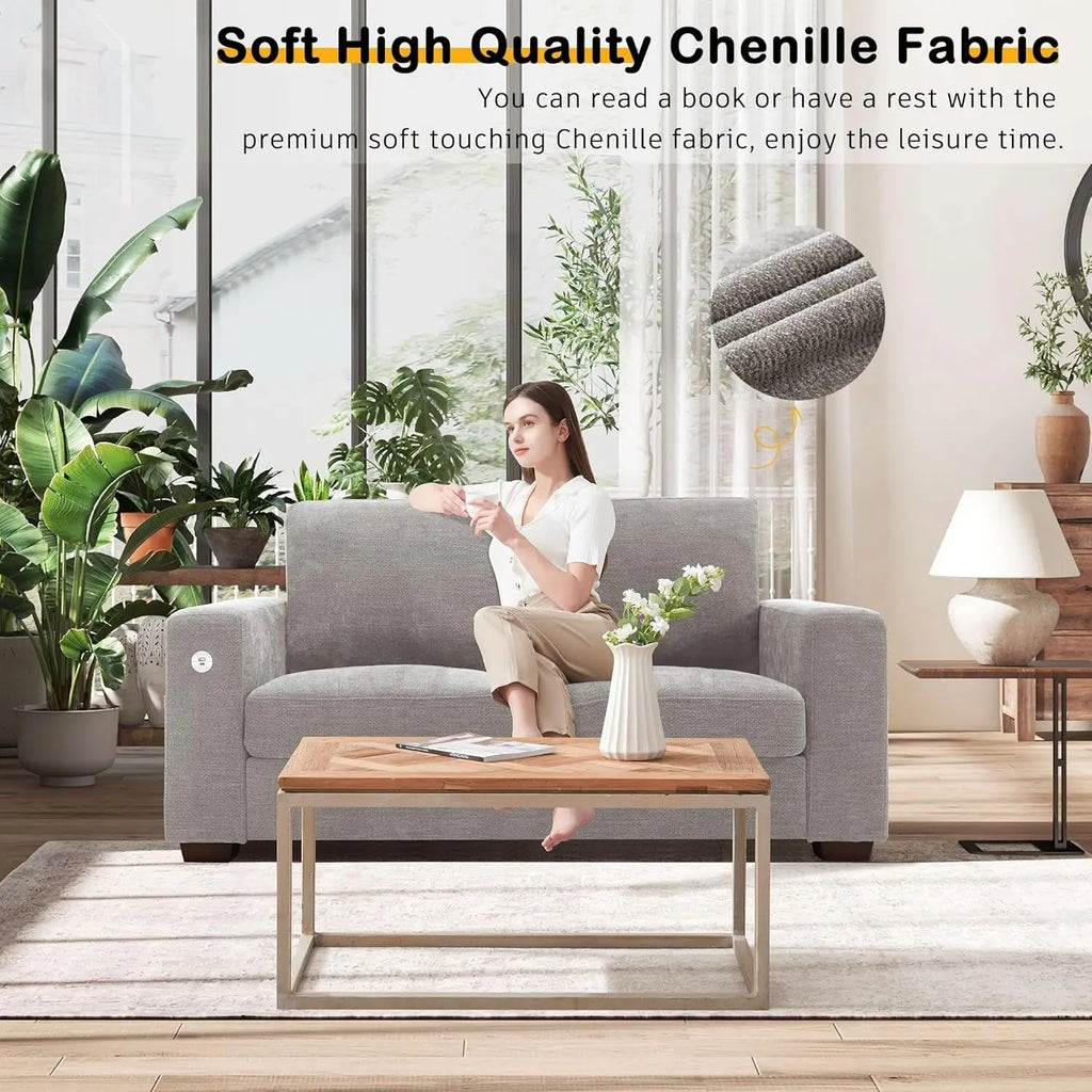 70" Chenille Loveseat - Gray Peach Maple