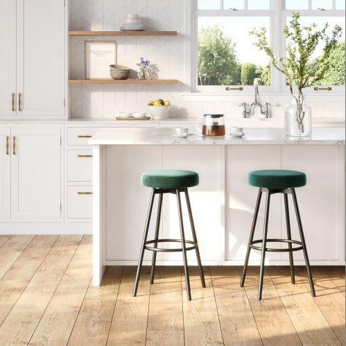 Modern Glam Upholstered Faux Velvet Bar Stool Emerald