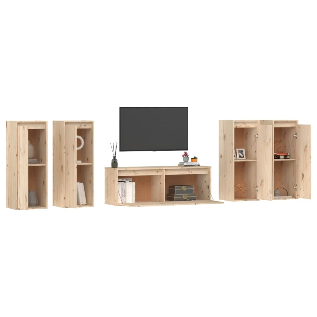 TV Cabinets 5 pcs Solid Pinewood