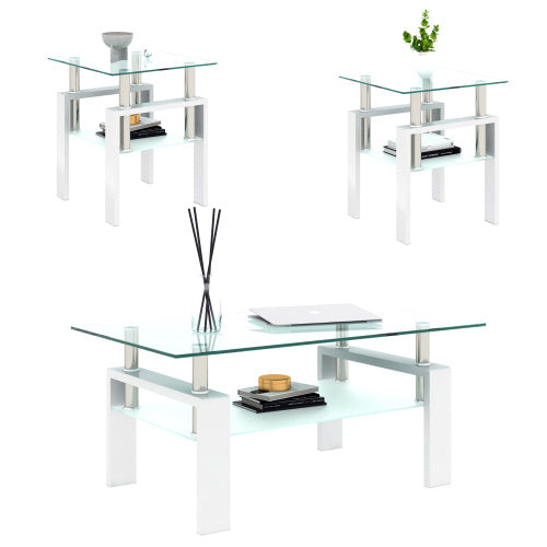Set Of 2, Modern Tempered Glass Tea Table Coffee Table End Table,