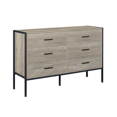 Wood Dresser With 6 Drawers, Wooden Storage Closet For Bedroom, Solid Clothes Cabinet With Sturdy Steel Frame, 48.58Wx15.75Dx31.22H, 48 Inch, Rustic Grey